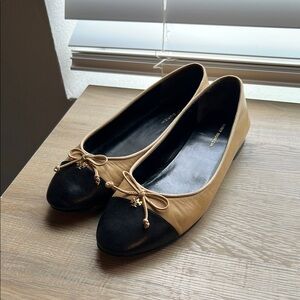 Tory Burch Black and Tan Flats with Classic Silhouette